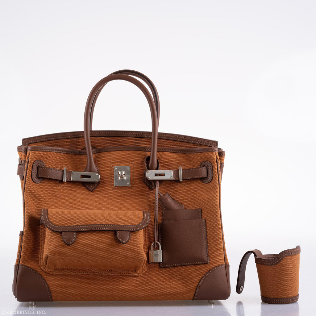 Hermes Birkin Cargo 35 Marron d’Inde Swift & Gold Canvas Palladium Hardware - 2020, Y - hardware detail