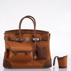 Hermes Birkin Cargo 35 Marron d’Inde Swift & Gold Canvas Palladium Hardware - 2020, Y - hardware detail