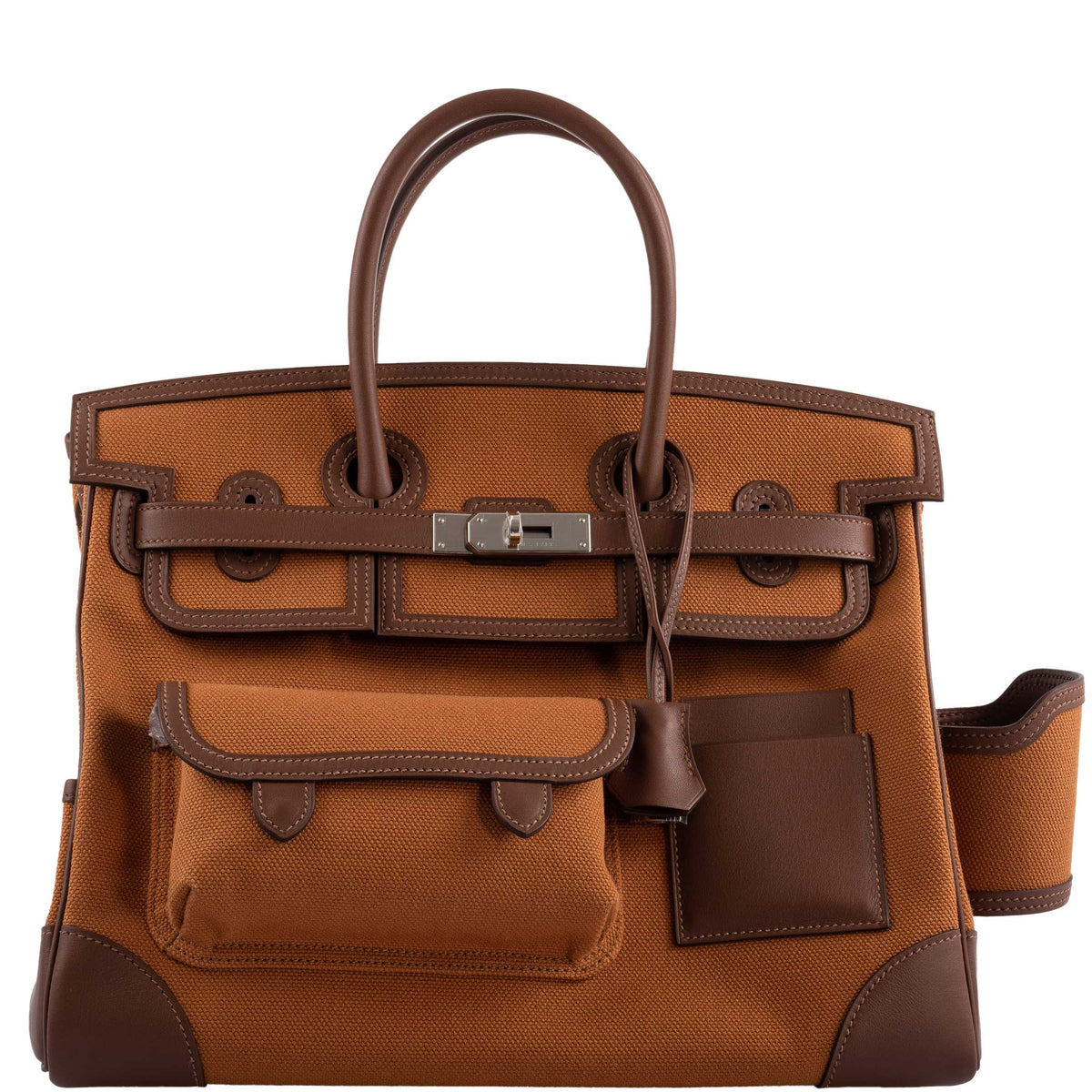 Hermes Birkin Cargo 35 Marron d’Inde Swift & Gold Canvas Palladium Hardware - 2020, Y - hardware detail