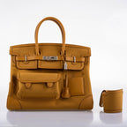 Hermes Birkin Cargo 35 Sesame Swift & Canvas Palladium Hardware - 2020, Y - hardware detail
