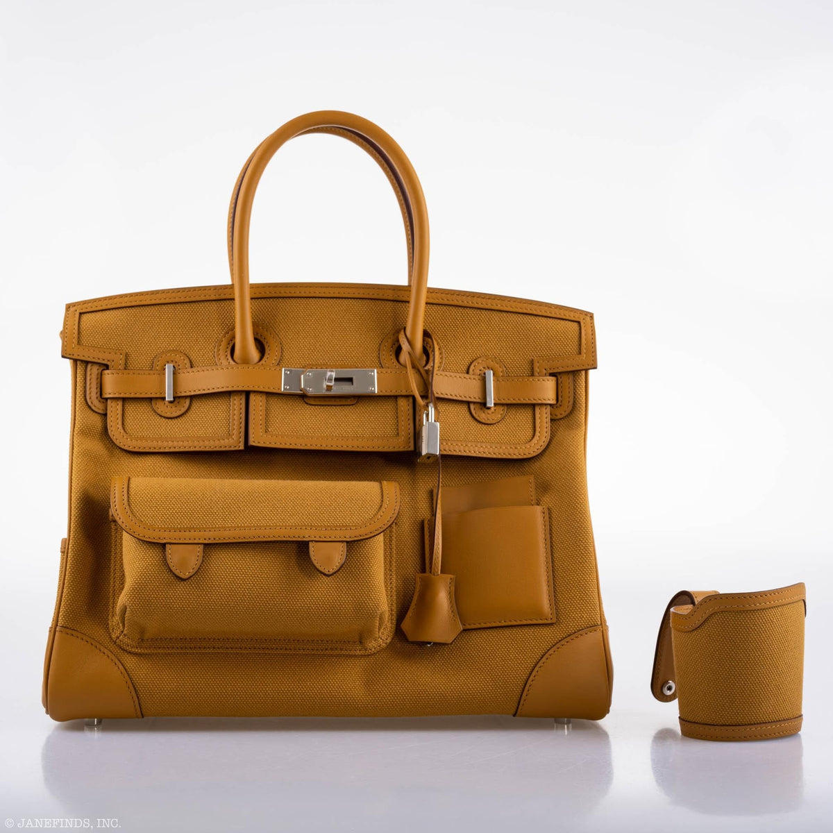 Hermes Birkin Cargo 35 Sesame Swift & Canvas Palladium Hardware - 2020, Y - hardware detail