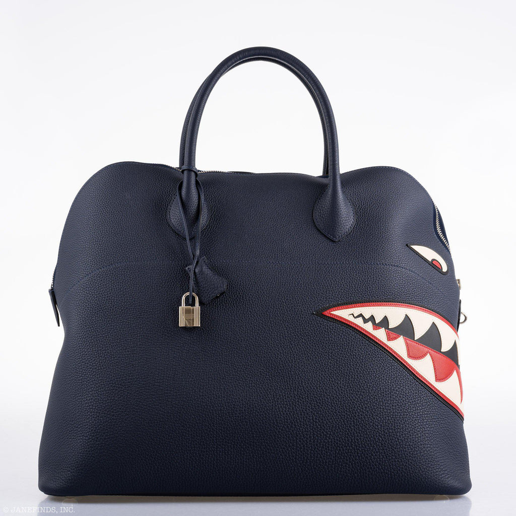 Hermes Bolide 40 Shark Indigo Blue Togo Bag Palladium Hardware, product detail view 16