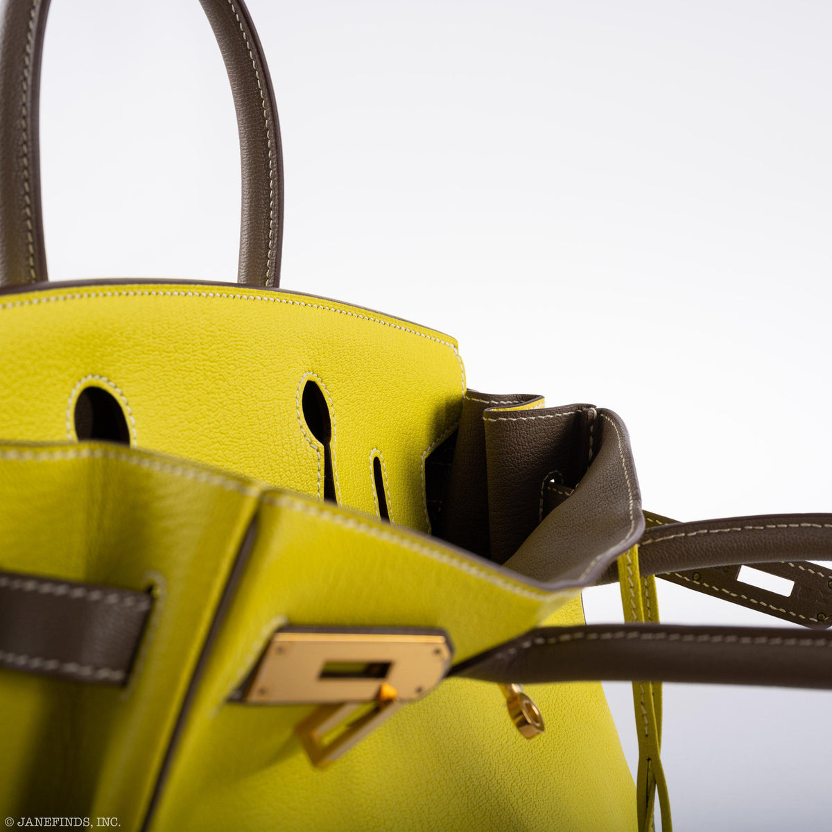 Hermes HSS Birkin 30 Lime & Etoupe Chevre with Gold Hardware - 2013, Q Square - hardware detail