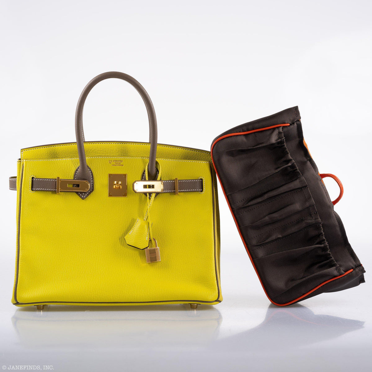 Hermes HSS Birkin 30 Lime & Etoupe Chevre with Gold Hardware - 2013, Q Square - hardware detail