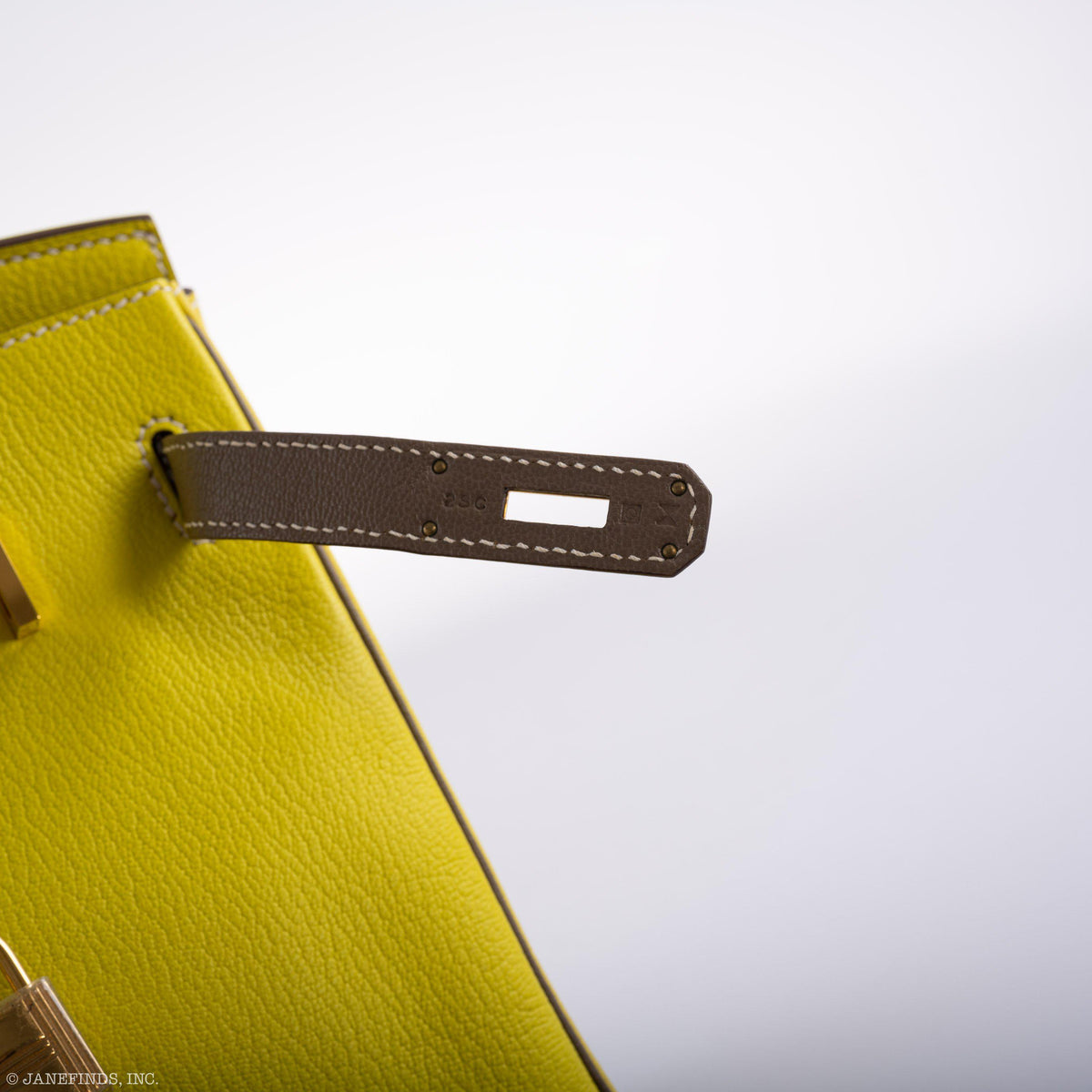 Hermes HSS Birkin 30 Lime & Etoupe Chevre with Gold Hardware - 2013, Q Square - hardware detail