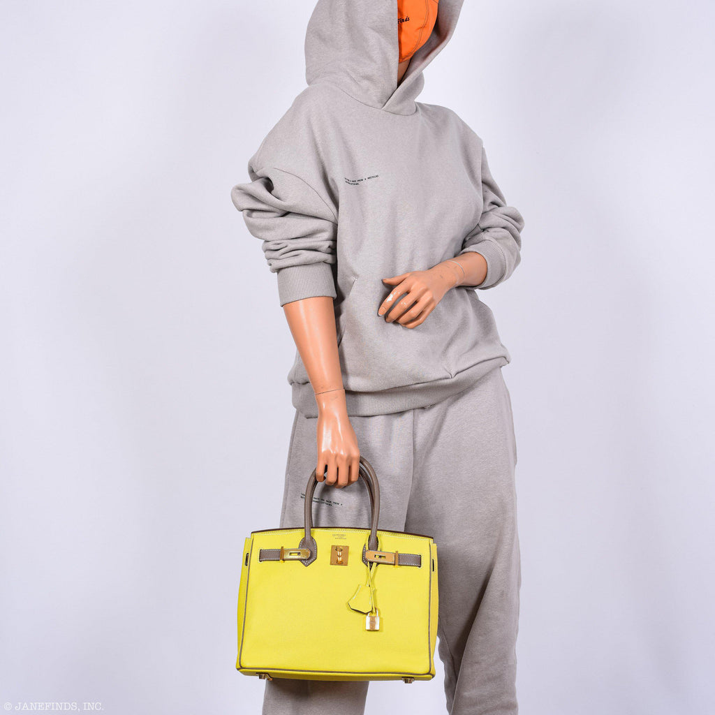 Hermes HSS Birkin 30 Lime & Etoupe Chevre with Gold Hardware - 2013, Q Square - hardware detail
