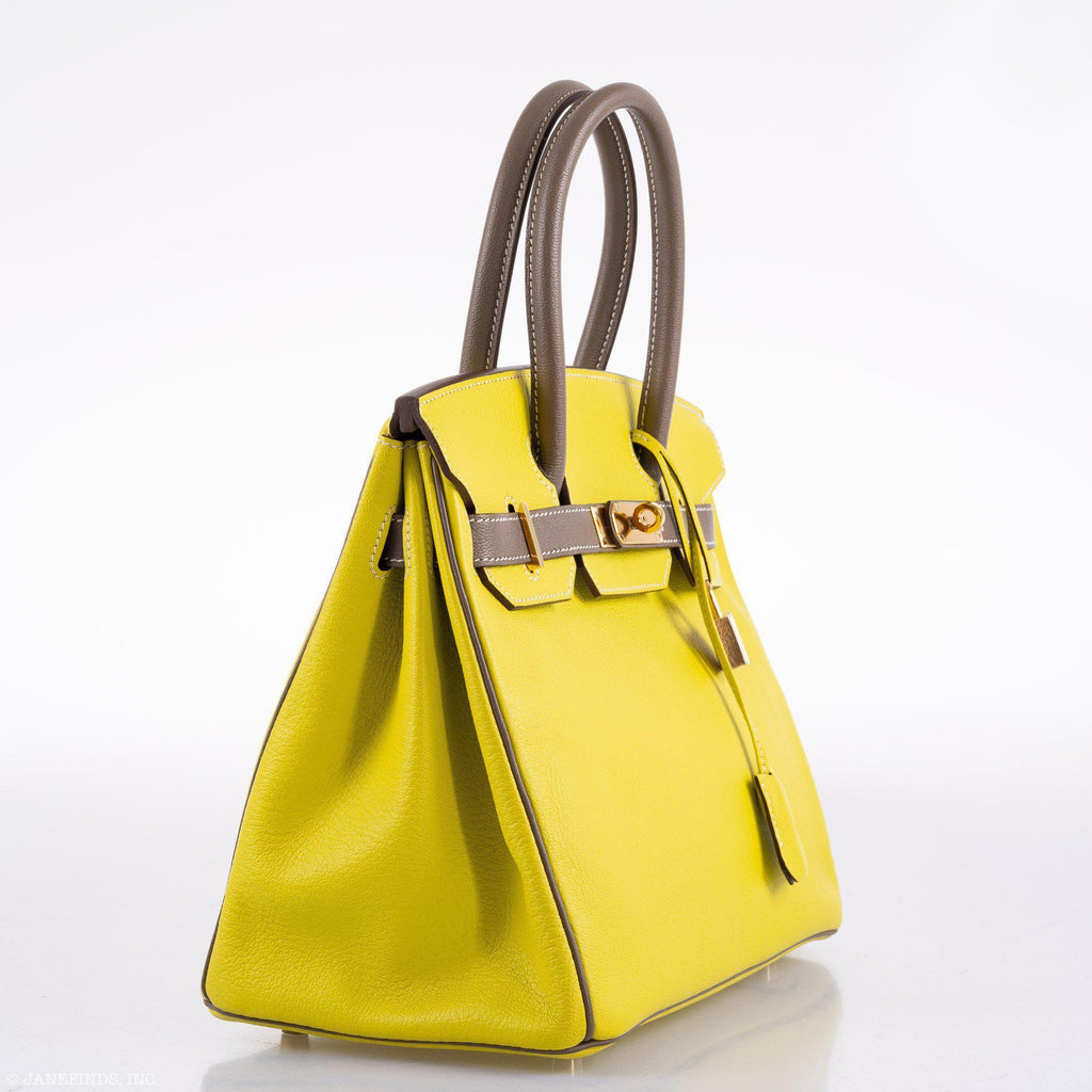 Hermes HSS Birkin 30 Lime & Etoupe Chevre with Gold Hardware - 2013, Q Square - hardware detail