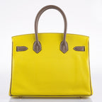 Hermes HSS Birkin 30 Lime & Etoupe Chevre with Gold Hardware - 2013, Q Square - hardware detail