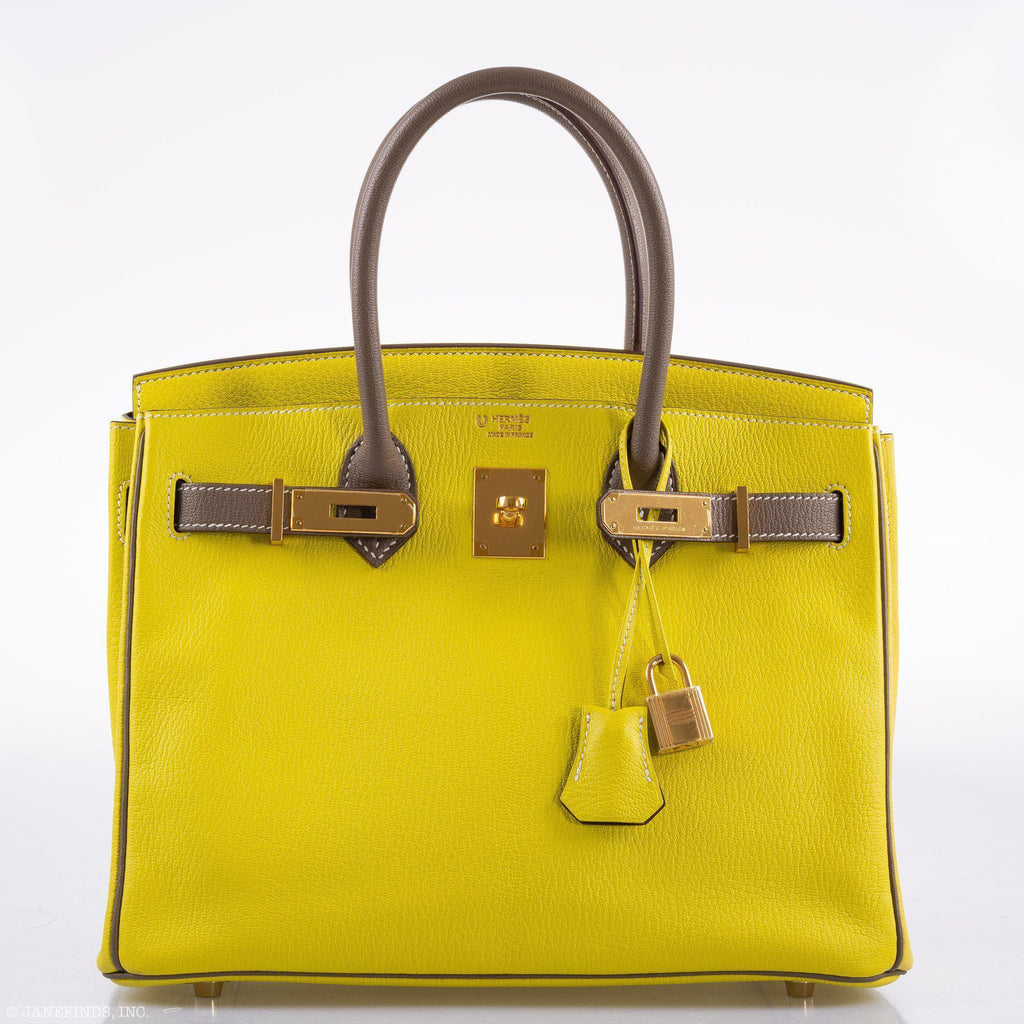 Hermes HSS Birkin 30 Lime & Etoupe Chevre with Gold Hardware - 2013, Q Square - hardware detail
