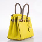 Hermes HSS Birkin 30 Lime & Etoupe Chevre with Gold Hardware - 2013, Q Square - hardware detail