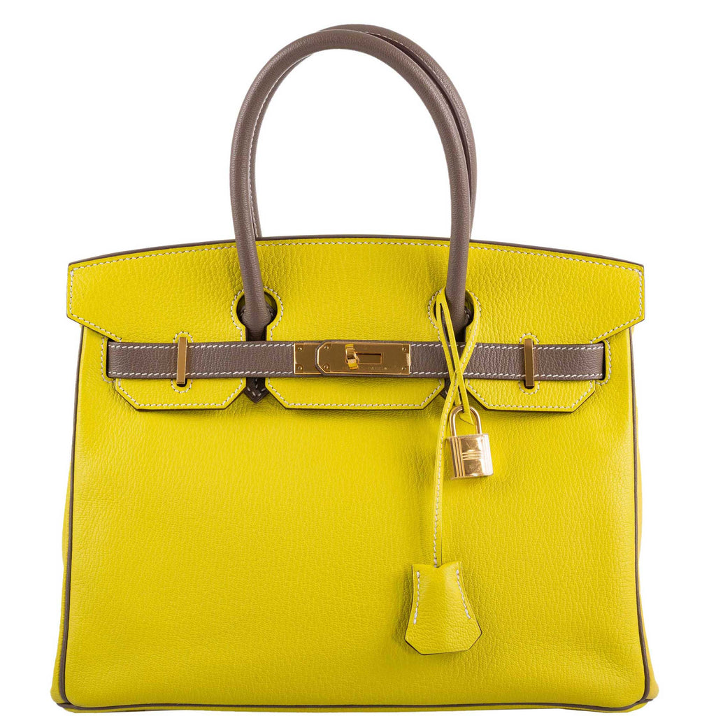 Hermes HSS Birkin 30 Lime & Etoupe Chevre with Gold Hardware - 2013, Q Square - hardware detail
