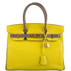 Hermes HSS Birkin 30 Lime & Etoupe Chevre with Gold Hardware - 2013, Q Square - hardware detail