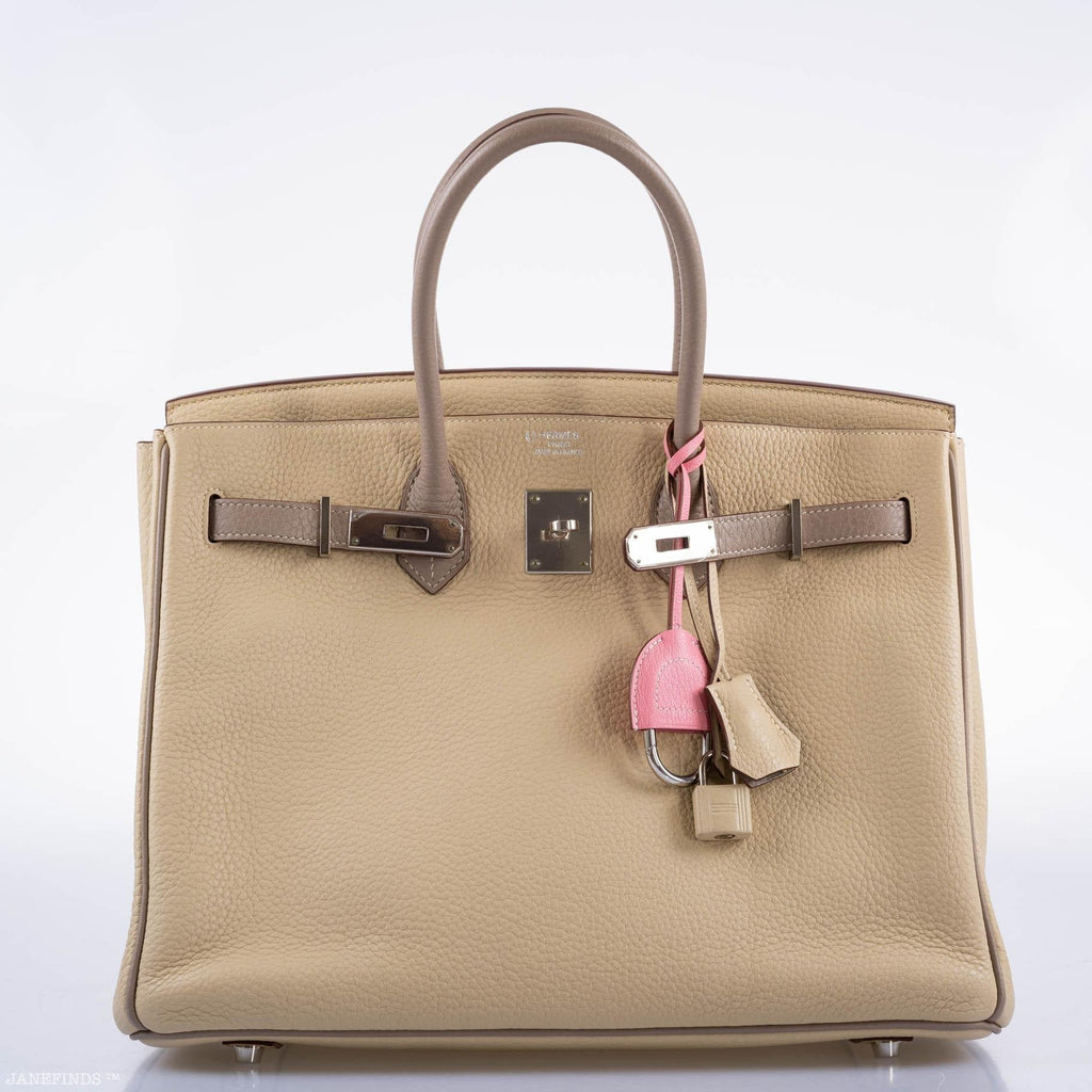 Hermes HSS Birkin 35 Parchemin & Etoupe Epsom with Palladium Hardware - 2010, N Square - hardware detail