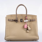 Hermes HSS Birkin 35 Parchemin & Etoupe Epsom with Palladium Hardware - 2010, N Square - hardware detail