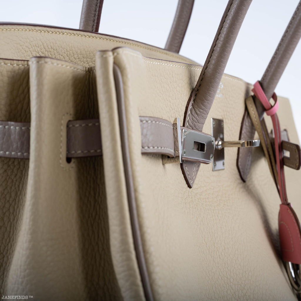 Hermes HSS Birkin 35 Parchemin & Etoupe Epsom with Palladium Hardware - 2010, N Square - hardware detail