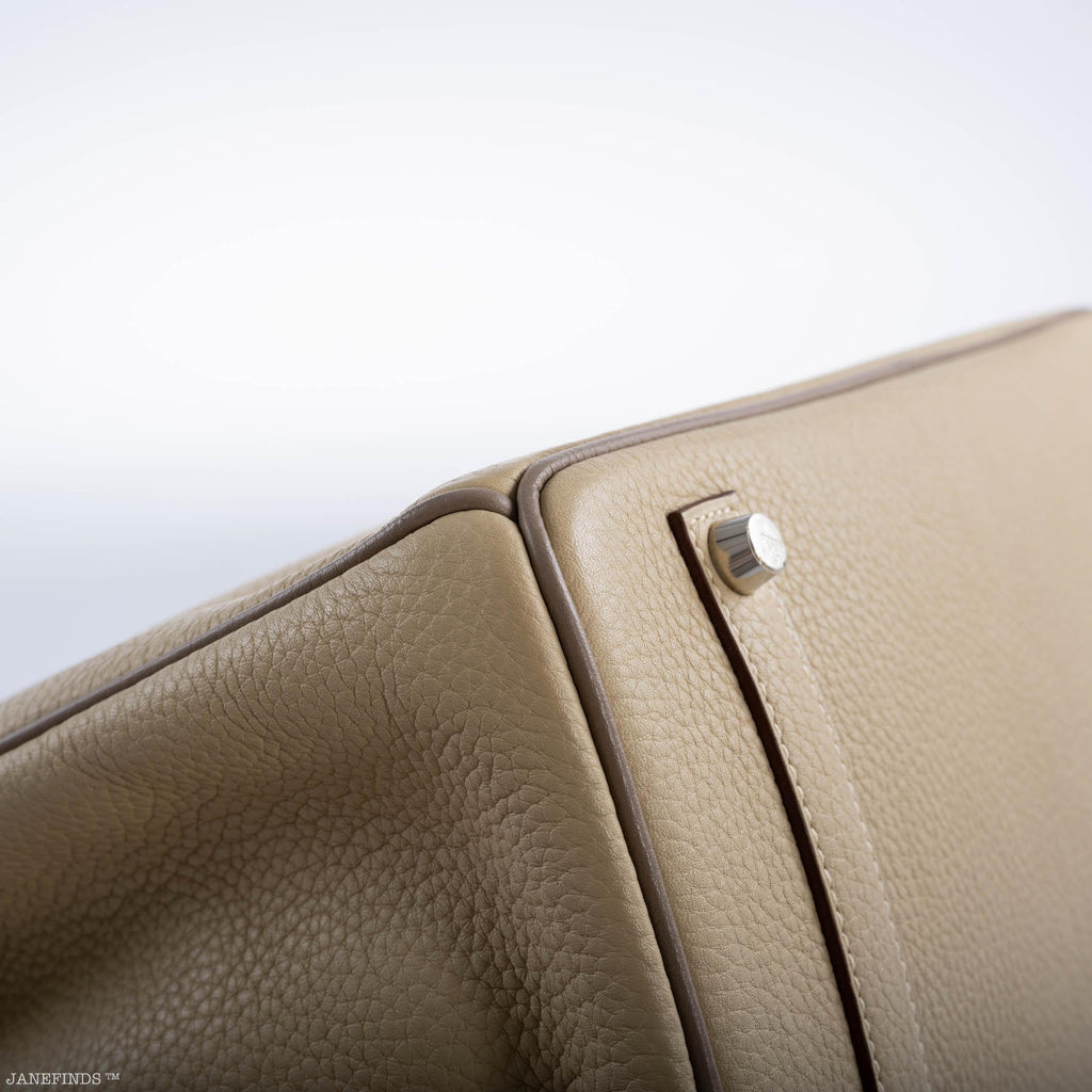 Hermes HSS Birkin 35 Parchemin & Etoupe Epsom with Palladium Hardware - 2010, N Square - hardware detail