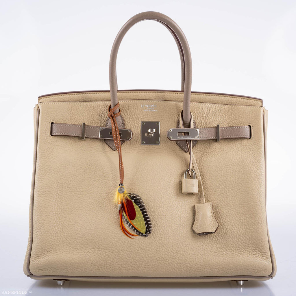 Hermes HSS Birkin 35 Parchemin & Etoupe Epsom with Palladium Hardware - 2010, N Square - hardware detail