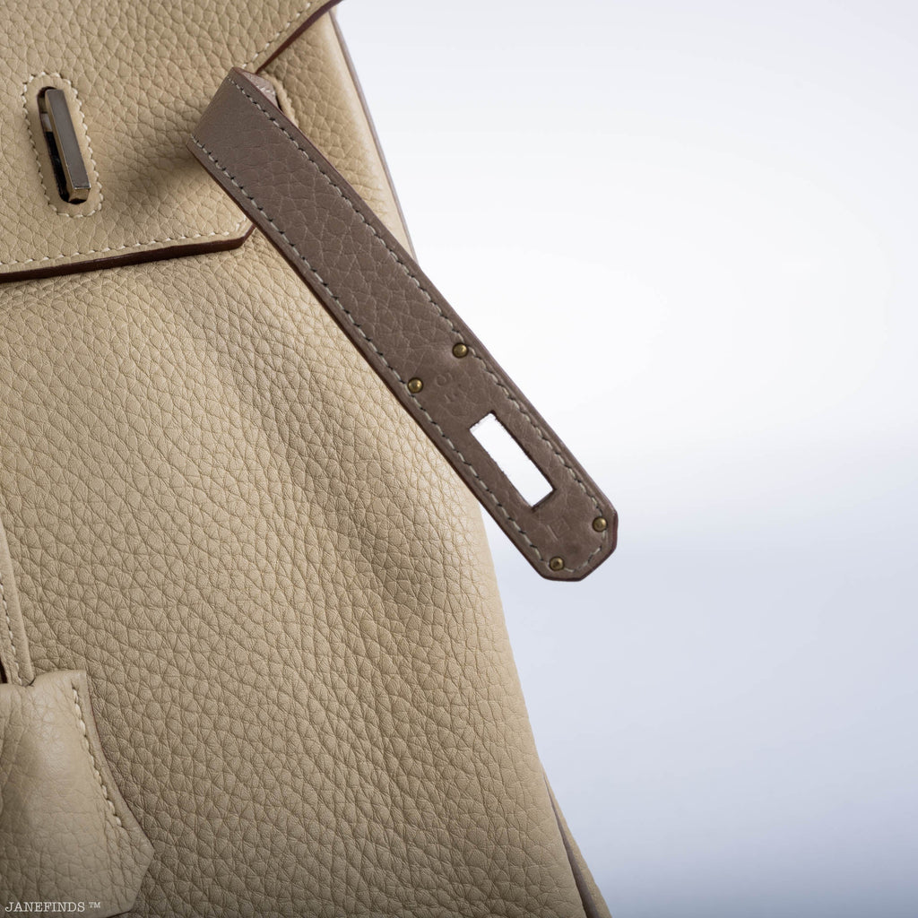 Hermes HSS Birkin 35 Parchemin & Etoupe Epsom with Palladium Hardware - 2010, N Square - hardware detail