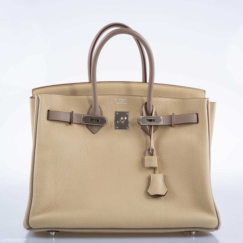 Hermes HSS Birkin 35 Parchemin & Etoupe Epsom with Palladium Hardware - 2010, N Square - hardware detail