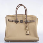 Hermes HSS Birkin 35 Parchemin & Etoupe Epsom with Palladium Hardware - 2010, N Square - hardware detail