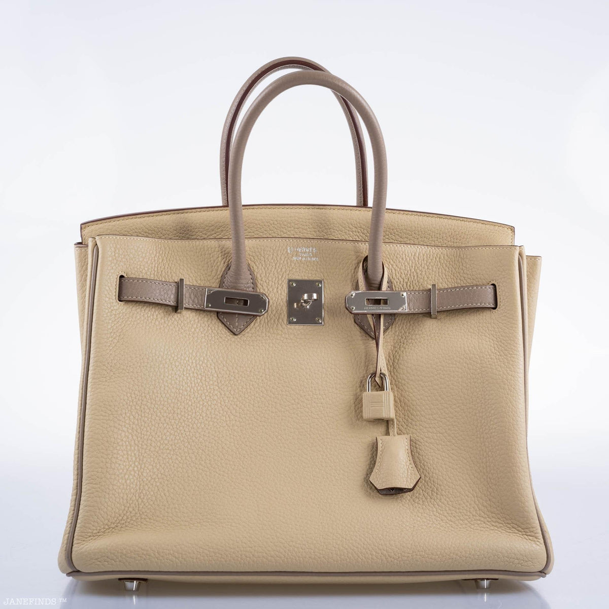Hermes HSS Birkin 35 Parchemin & Etoupe Epsom with Palladium Hardware - 2010, N Square - hardware detail
