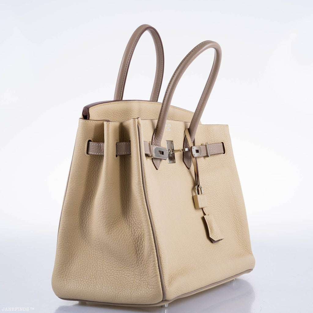 Hermes HSS Birkin 35 Parchemin & Etoupe Epsom with Palladium Hardware - 2010, N Square - hardware detail