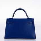 Hermes HSS Kelly 20 Mini II Sellier Blue Electric & Black Interior Epsom Palladium