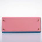 Hermes Kelly 28 Sellier HSS in Rose Confetti, Lime and Blue Aztec Chèvre leather with brushed gold-tone hardware, product photo 10