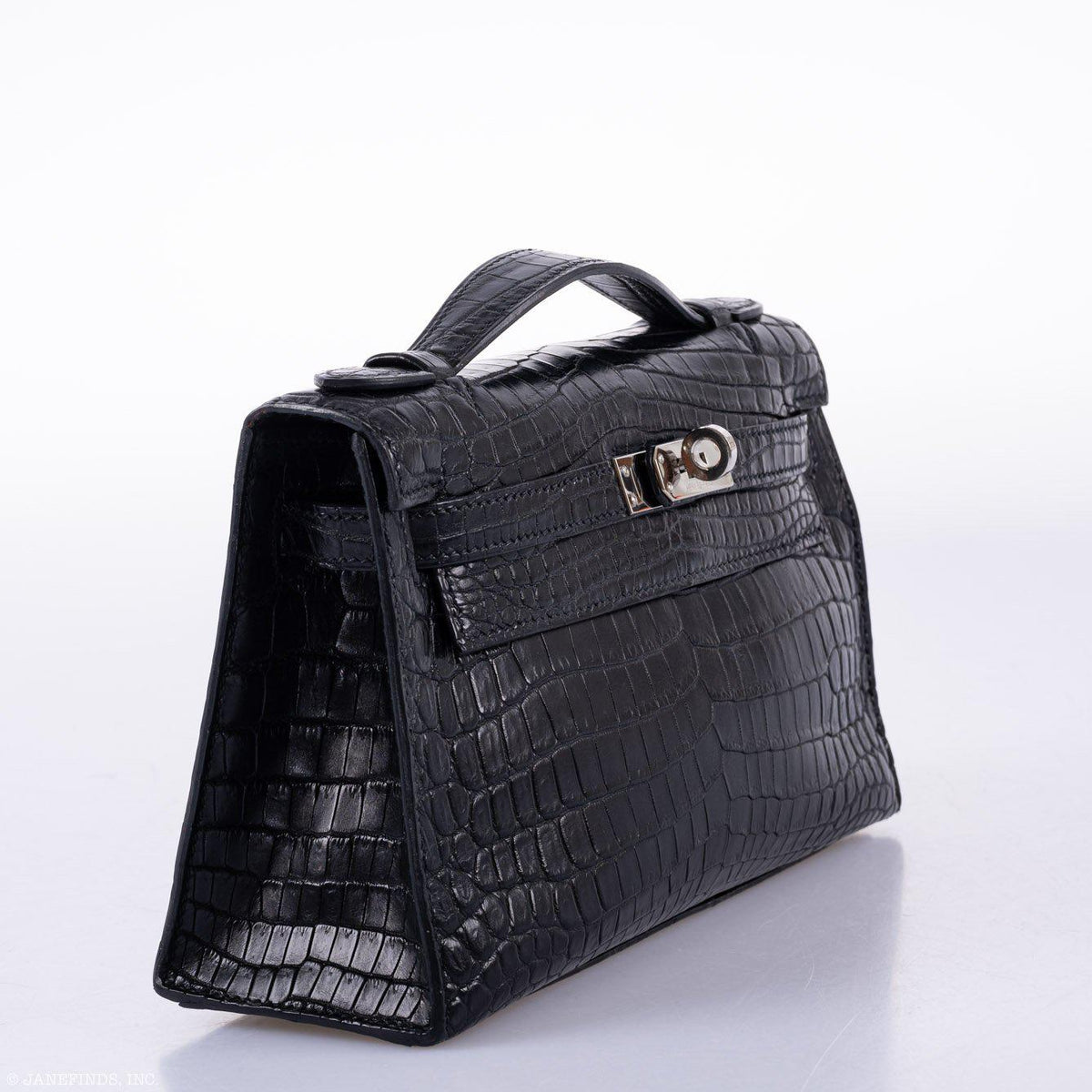 Hermes Kelly Pochette Black Matte Niloticus Crocodile