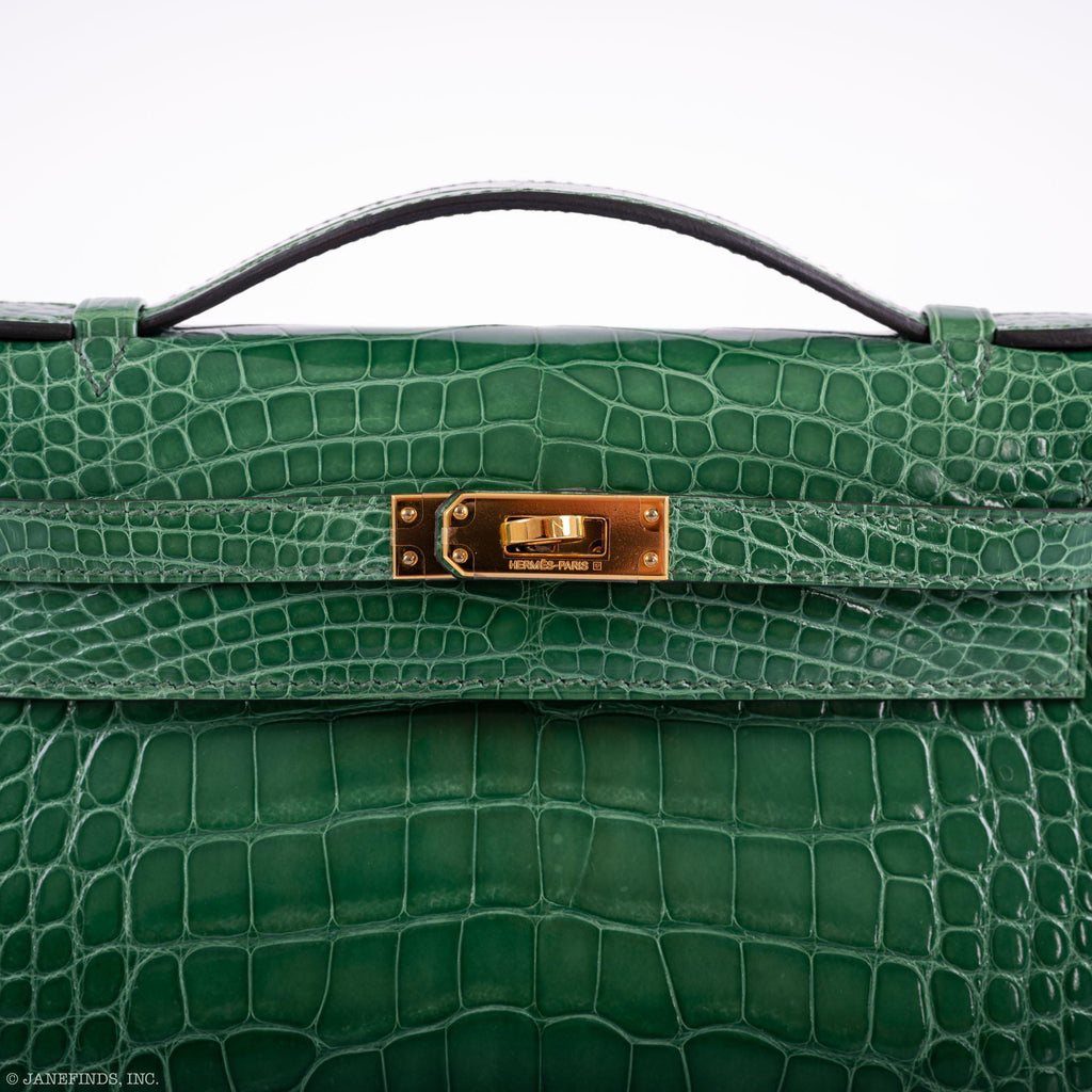 Hermes Kelly Pochette Cactus Alligator, product detail view 9
