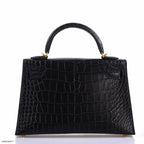 Hermes Kelly 20 Mini II Sellier Black Matte Alligator Gold Hardware