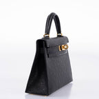 Hermes Kelly 20 Mini II Sellier Black Ostrich Gold Hardware