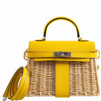 Hermes Kelly 20 Mini Picnic Jaune de Naples Swift & Osier Wicker Palladium Hardware 2019 D