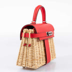 Hermes Kelly 20 Mini Picnic Rouge De Coeur, Swift & Osier Wicker Palladium Hardware - 2019, D