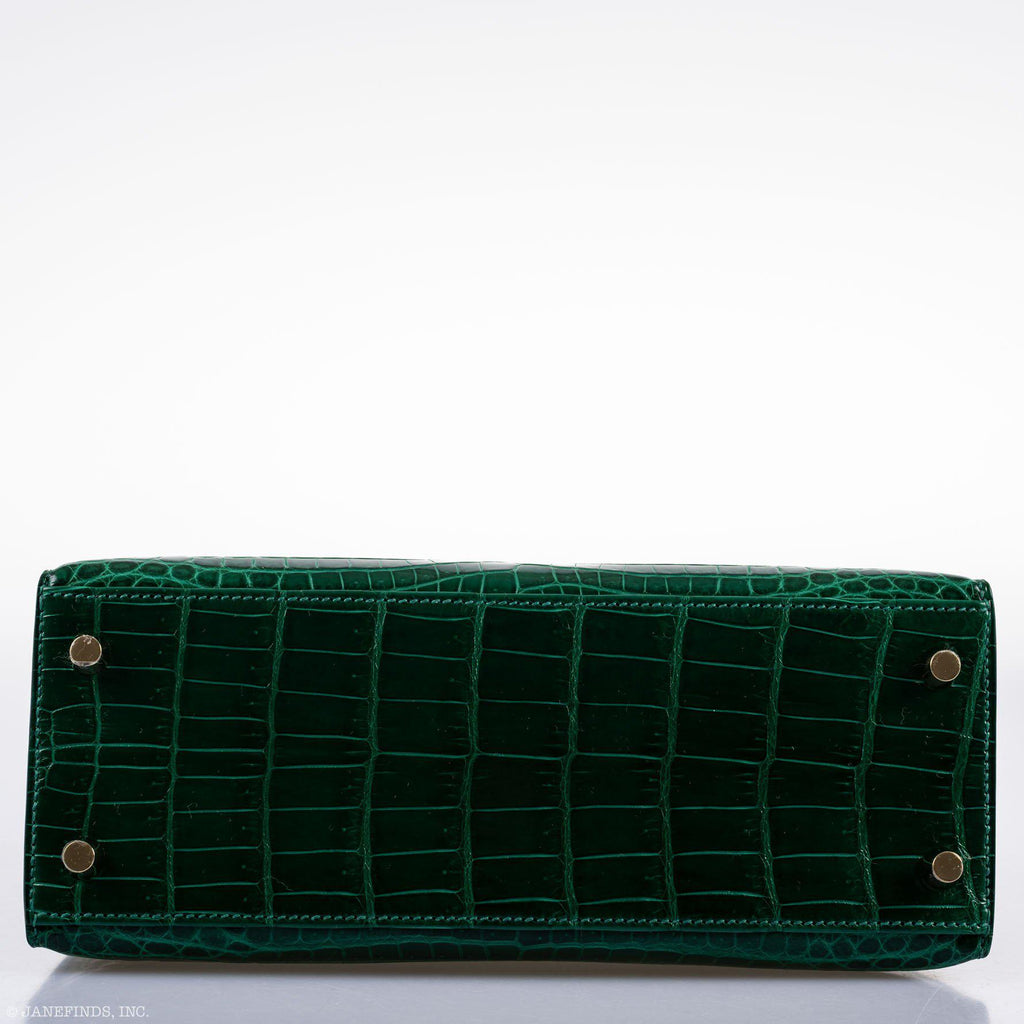 Hermes Kelly 25 HSS Sellier Emerald Nilo Crocodile & Cassis Brushed Gold Hardware - 2018, C - hardware detail