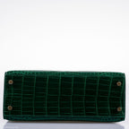 Hermes Kelly 25 HSS Sellier Emerald Nilo Crocodile & Cassis Brushed Gold Hardware - 2018, C - hardware detail