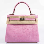 Hermes Kelly 25 Retourne 5P Bubblegum Pink Matte Alligator Palladium Hardware