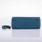 Hermes Kelly 25 Retourne Blue Colvert Togo Gold Hardware