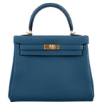 Hermes Kelly 25 Retourne Blue Colvert Togo Gold Hardware