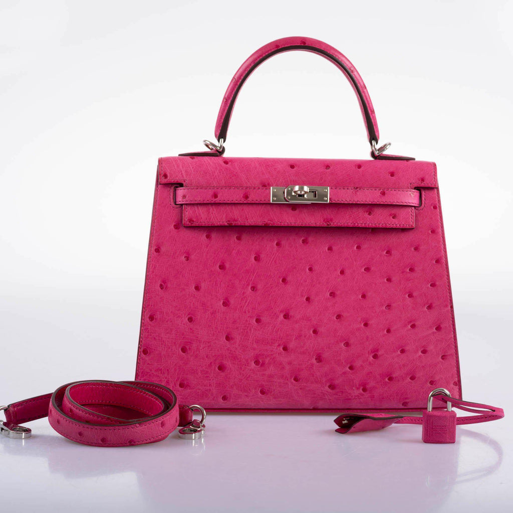 Hermes Kelly 25 Sellier Rose Tyrien Ostrich