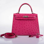 Hermes Kelly 25 Sellier Rose Tyrien Ostrich