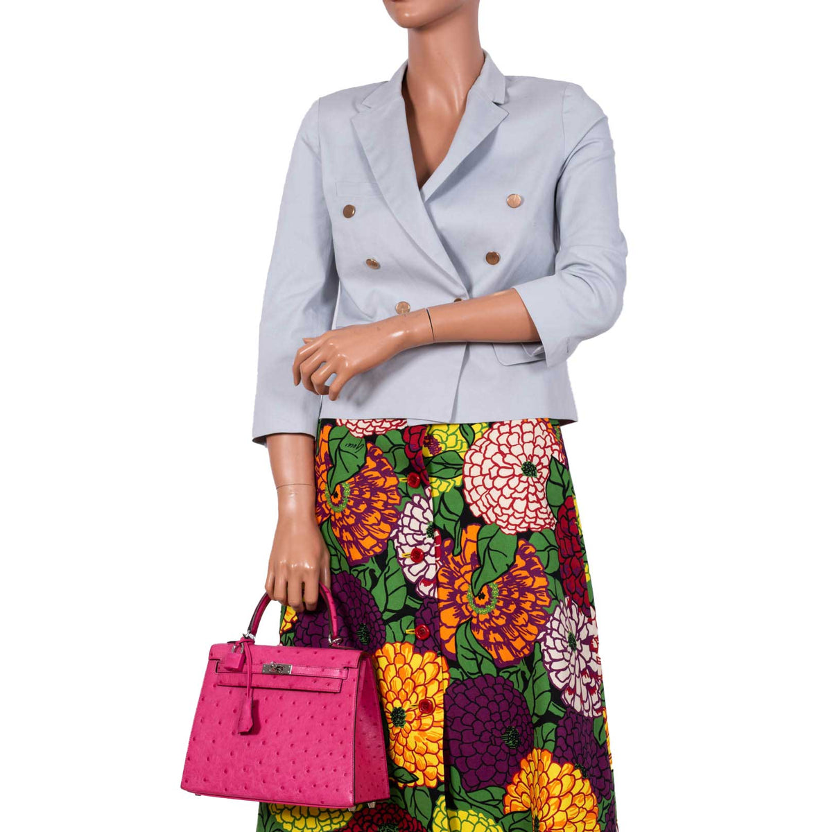 Hermes Kelly 25 Sellier Rose Tyrien Ostrich