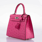 Hermes Kelly 25 Sellier Rose Tyrien Ostrich