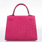 Hermes Kelly 25 Sellier Rose Tyrien Ostrich