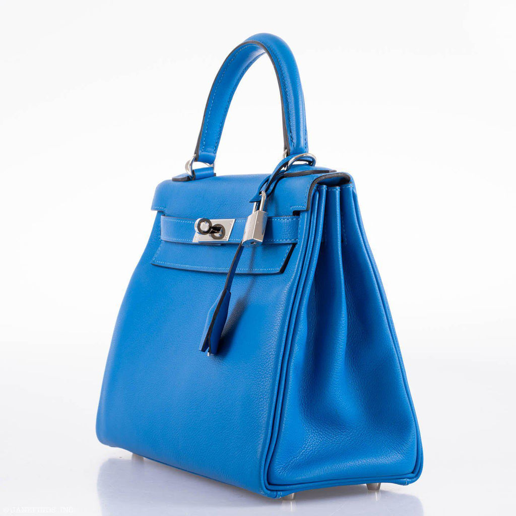 Hermes Kelly 28 Retourne Blue Hydra, back view