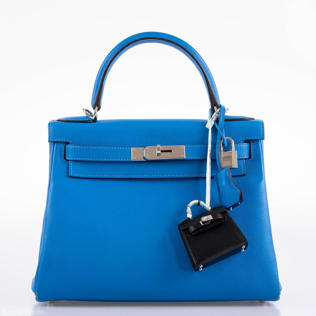 Hermes Kelly 28 Retourne Blue Hydra, interior and construction detail