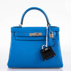 Hermes Kelly 28 Retourne Blue Hydra, interior and construction detail