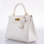 Hermes Kelly 28 Retourne White Epsom, interior and construction detail