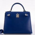 Hermes Kelly 28 Sellier Blue Electric Tadelakt, product detail view 11