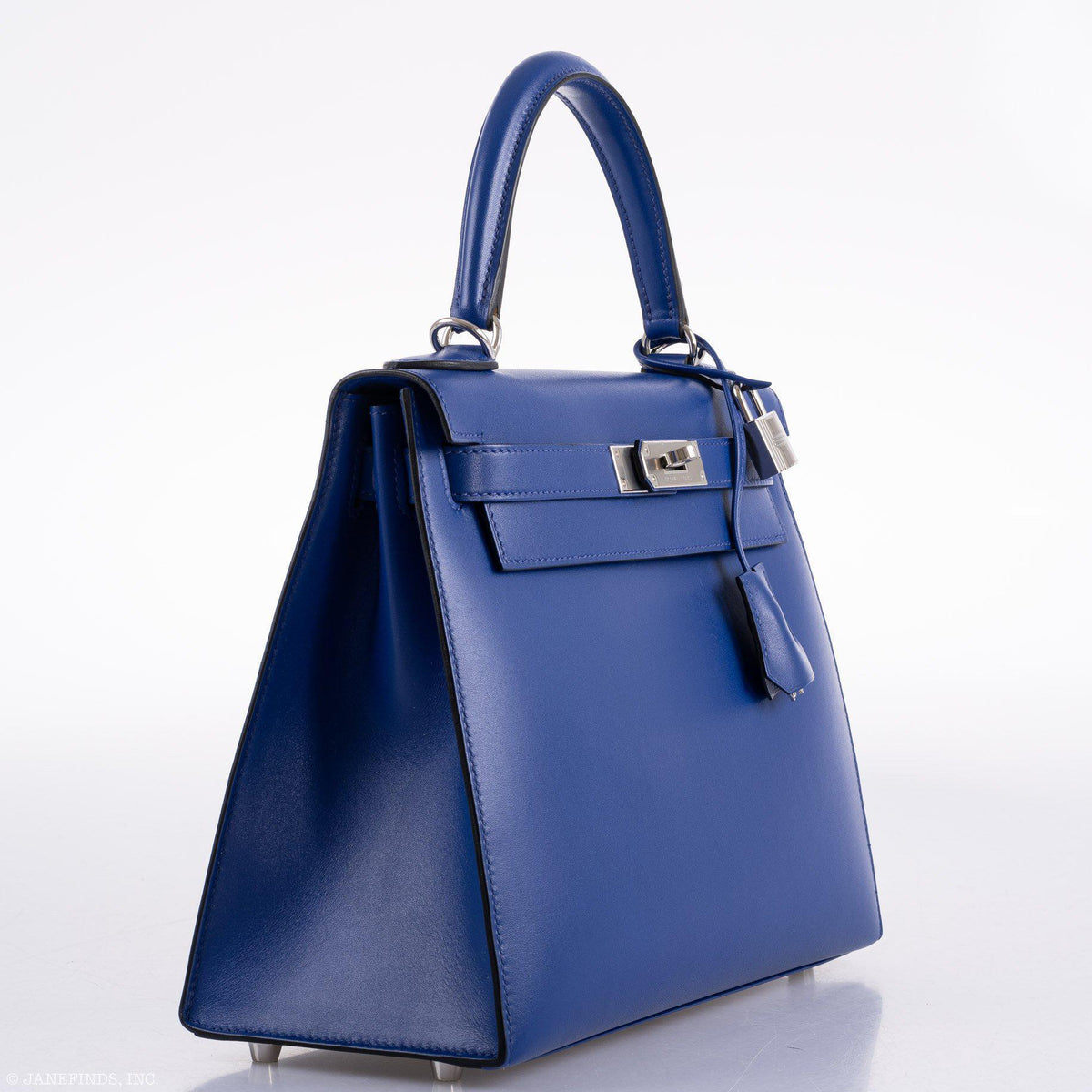 Hermes Kelly 28 Sellier Blue Electric Tadelakt, back view